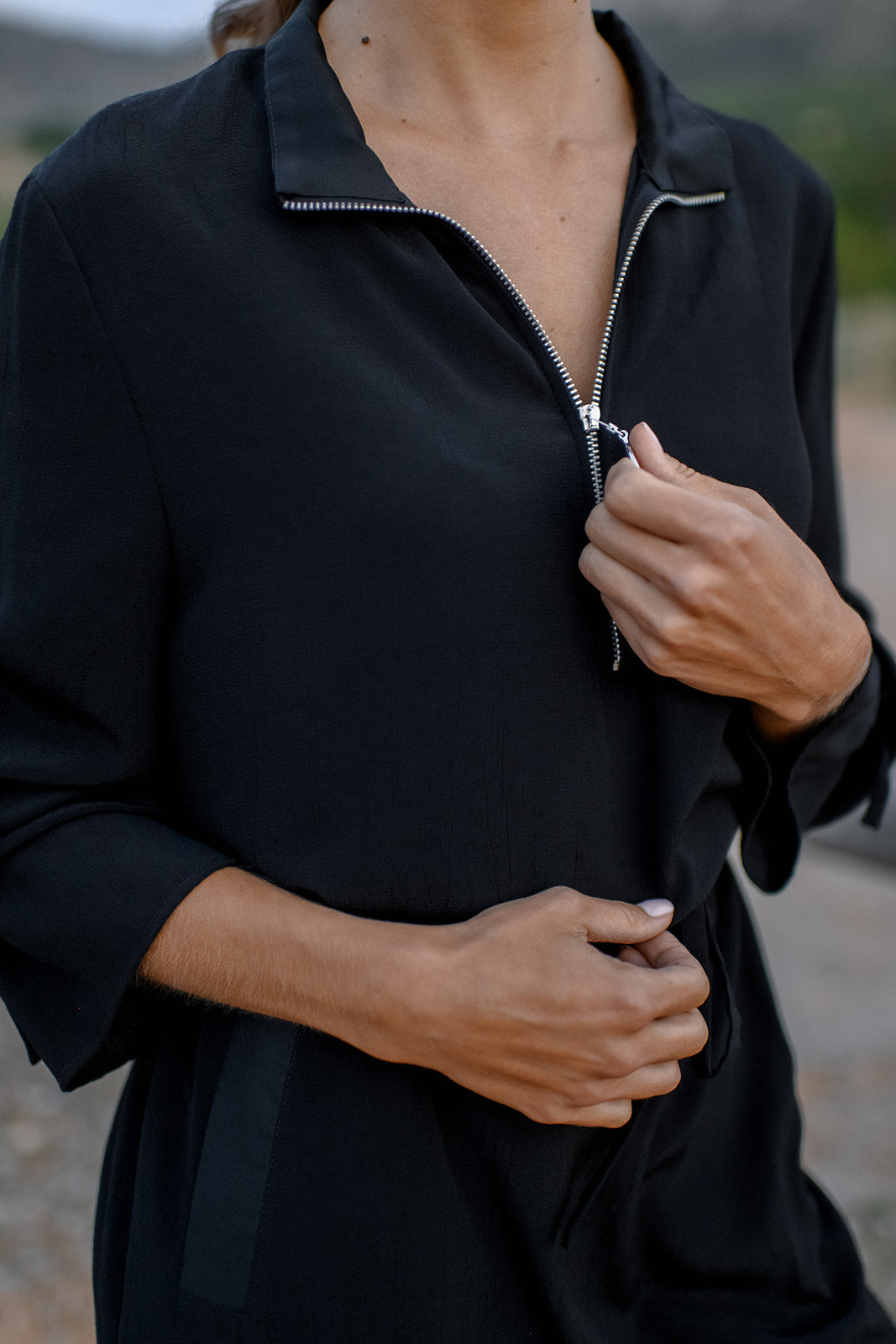 Schwarzes Kleid mit Reißverschluss Svantje